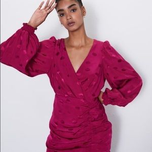ZARA FUCHSIA POLKA DOT SATIN DRESS - NWT